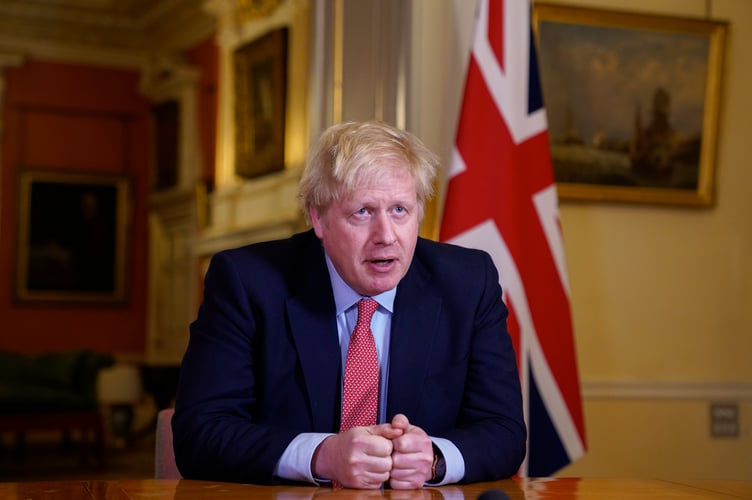 Embargoed til 20.30 23/03/2020. London, United Kingdom. Boris Johnson Covid-19 23/03. The Prime Minister Boris Johnson addressing the Nation in the White Room at No10 Downing Street during the Coronavirus. Picture by Andrew Parsons / No 10 Downing Street
