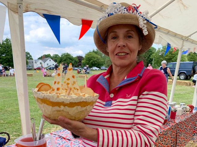 Liz Farnall with her Jubilee Pudding.