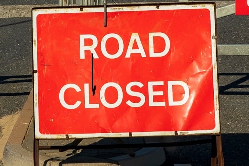 Road closure warning stock image