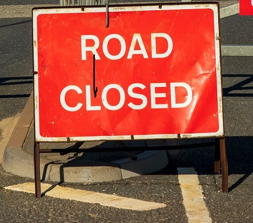 Road closure warning stock image