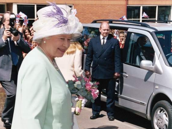 Queen Elizabeth II during a visit to John Kyrle High School in Ross-on-Wye.