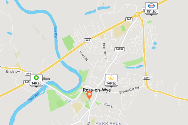 Cheapest unleaded petrol around Ross-on-Wye