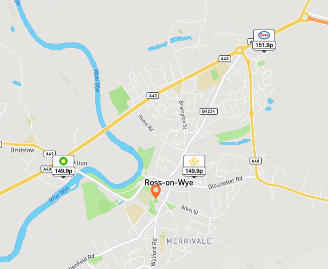 Cheapest unleaded petrol around Ross-on-Wye