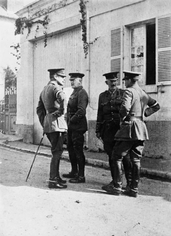 Haig with Major-General CC Monro, Brigadier-General JE Gough - Haig’s Chief of Staff, and Major General Sir Edward Perceval, in France, 1914.