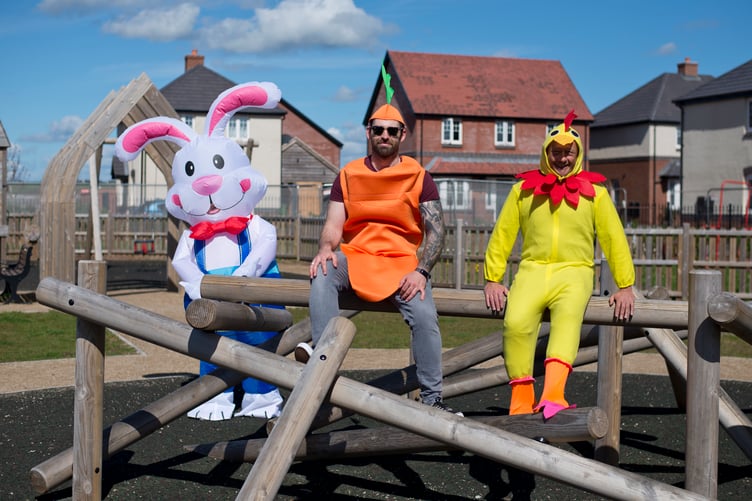 Bunny Julie Maggs (Sales Consultant), Carrot Chris Murray (Site Manager) and Chicken Paul Drummond (Project Manager)