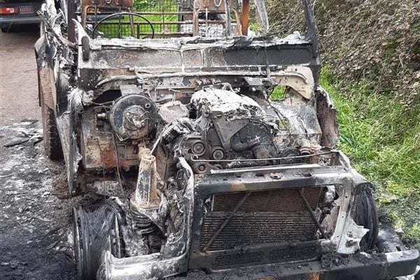 Burnt out Land Rover