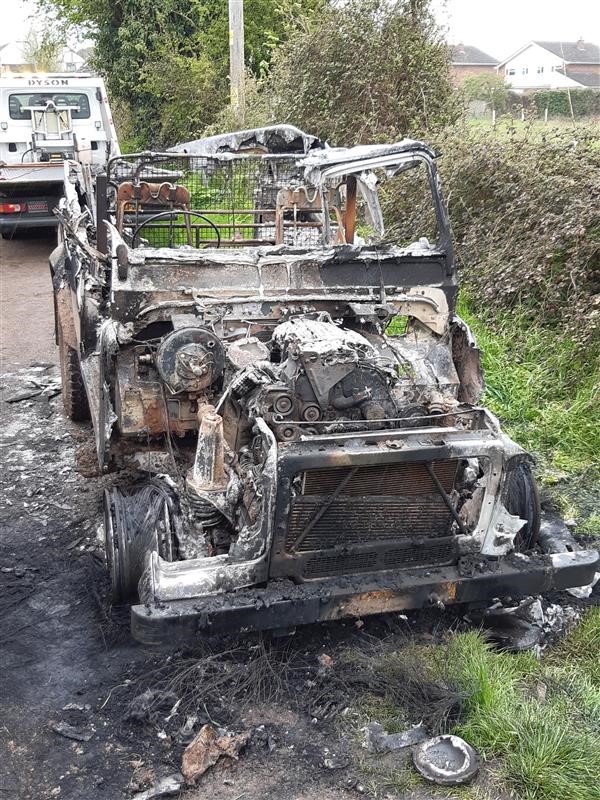 Burnt out Land Rover
