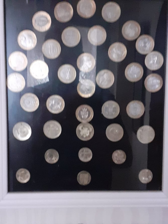Photograph of the frame holding the coin collection