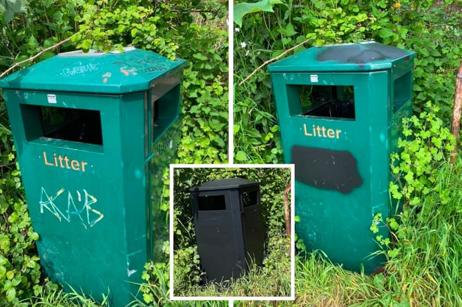 Three pictures of bins