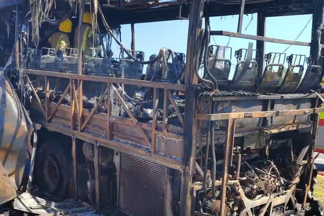 Fire crews tackle flaming coach on A449 as traffic is disrupted