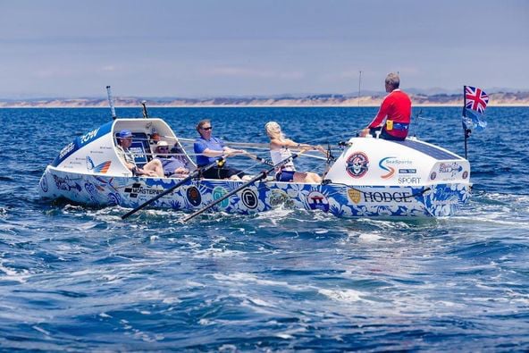 Ocean rower Elaine Theaker, right, puts her back into it 