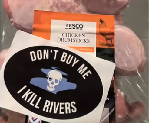 Stickers for Tesco poultry issued by River Wye campaigners