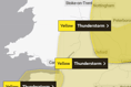 Yellow warning issued for thunderstorms today
