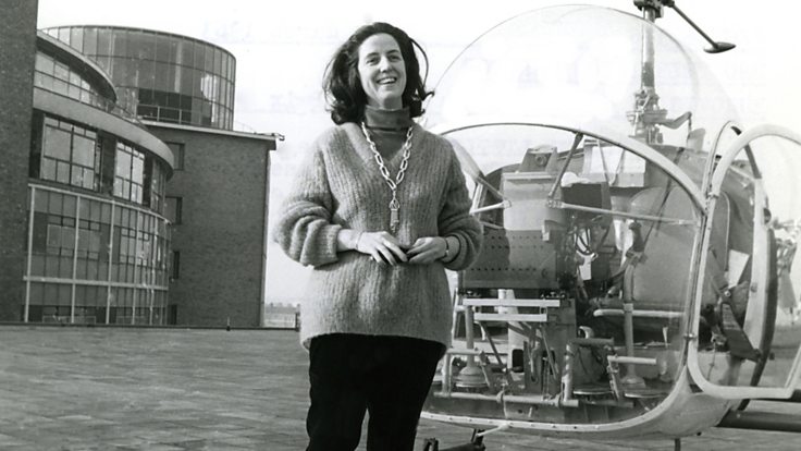 Yvonne Littlewood on the roof of BBC Television Centre rehearsing the opening of The Eurovision Song Contest, 1963.