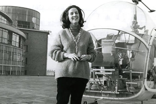 Yvonne Littlewood on the roof of BBC Television Centre rehearsing the opening of The Eurovision Song Contest, 1963.