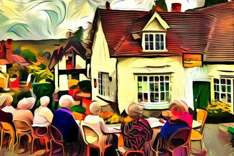 An AI generated graphic of a Women's Institute (WI) meeting