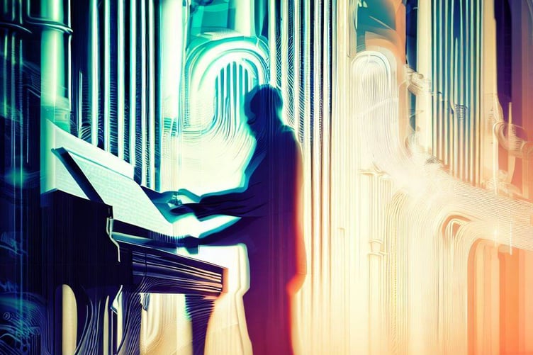 An unidentified man playing the organ