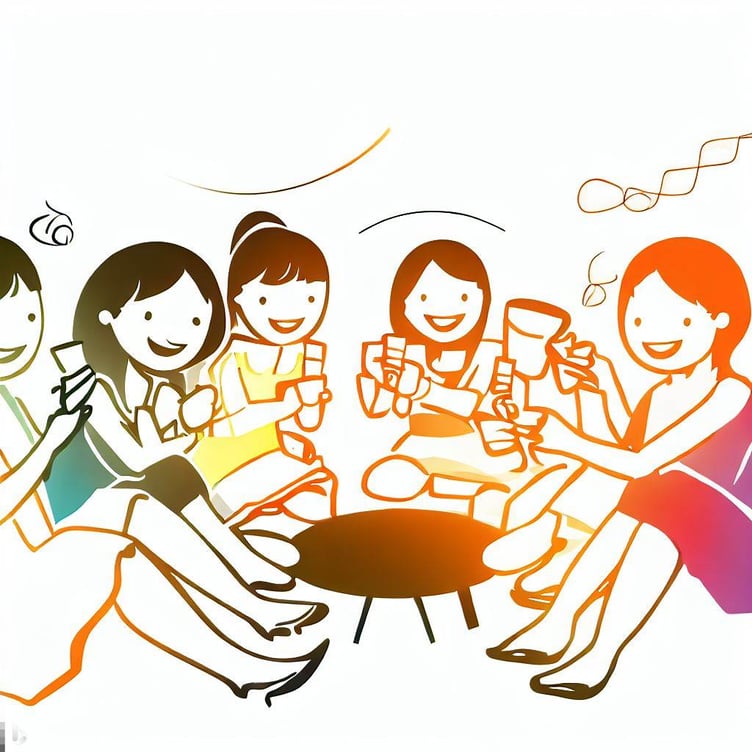 Several women sitting around drinking coffee