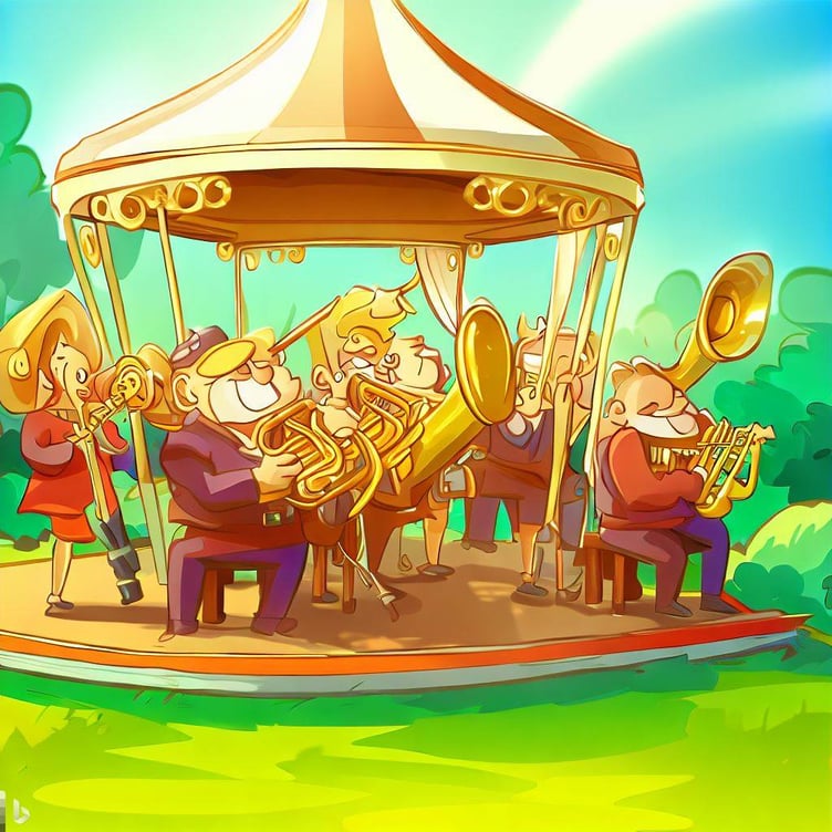 AI brass band playing on a bandstand