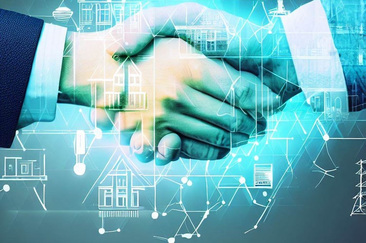 A graphic of a handshake