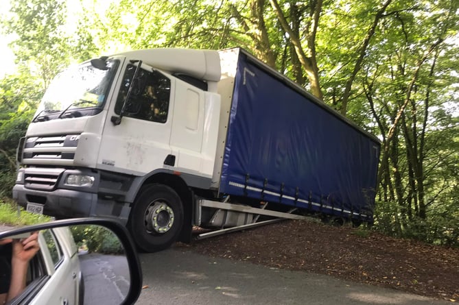 A lorry half-fallen off the Staunton Road