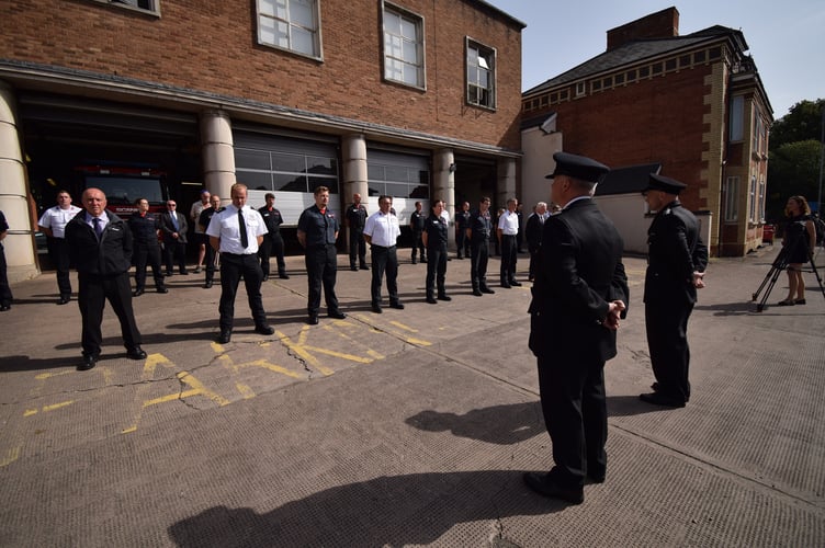 The memorial parade at Hereford Fire Station
