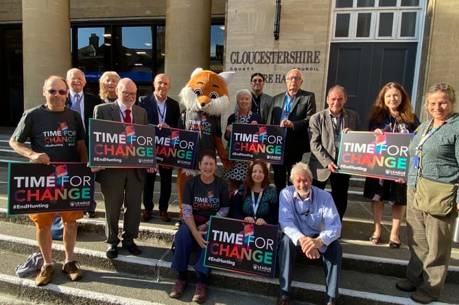 Local county councillors including Sedbury's Chris McFarling and Cinderford's Graham Morgan showed support for the League Against Cruel Sports on the steps of Shire Hall