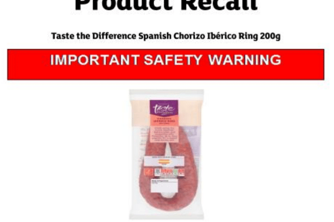 Sainsbury’s recalls Taste the Difference Spanish Chorizo Iberico Ring because of possible contamination with Listeria monocytogenes