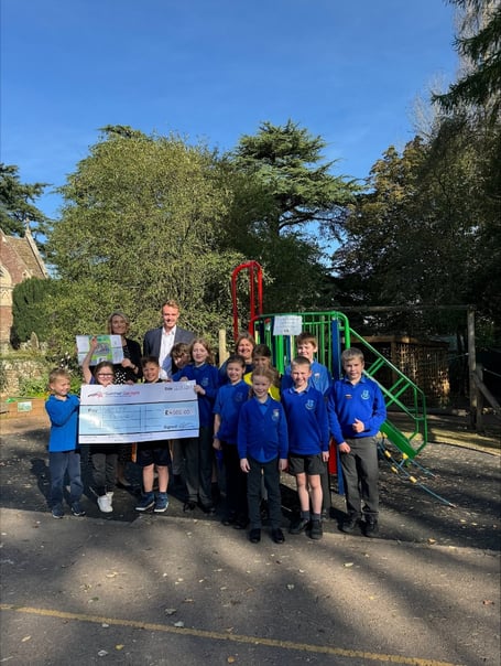 Huntley Primary School pupils next to their new playground