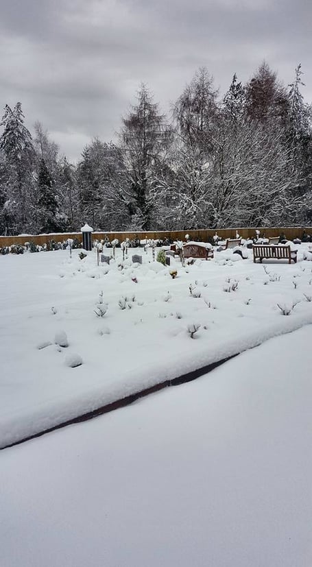 The Forest of Dean Crematorium cemetery after heavy snowfall