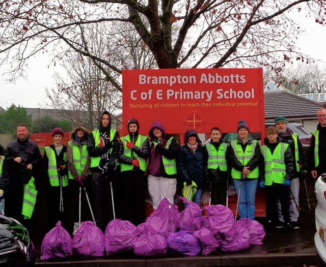 John Kyrle High School litter pickers brave the weather