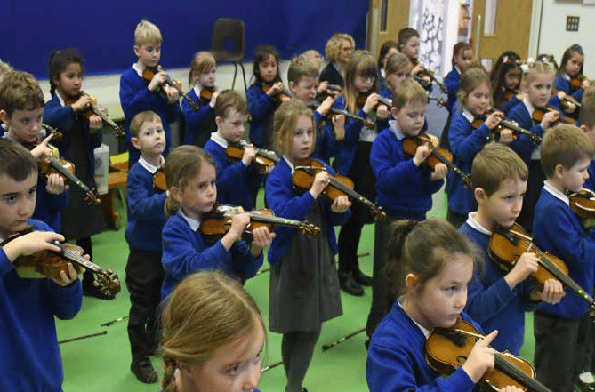 Year Two musicians from Coalway Infant School