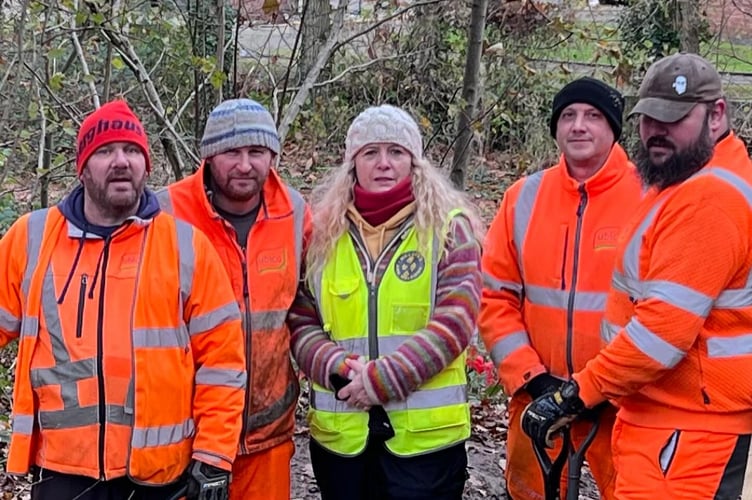 The team from Forest Council service provider Ubico with Coleford Welcomes Walkers Chair Debbie Sturgess (centre)