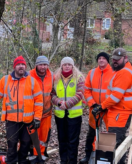 The team from Forest Council service provider Ubico with Coleford Welcomes Walkers Chair Debbie Sturgess (centre)