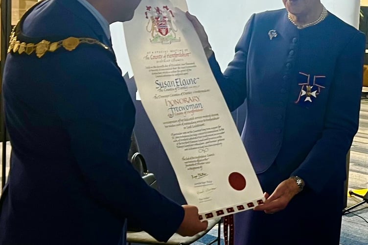 Lady Darnley receiving Honourary Freewoman of Herefordshire title