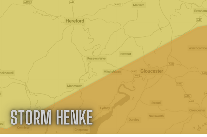 Met Office, yellow warnings for rain and wind in Ross-on-Wye during Storm Henke 