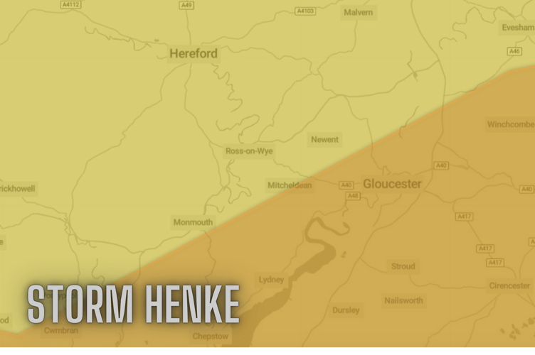 Met Office, yellow warnings for rain and wind in Ross-on-Wye during Storm Henke