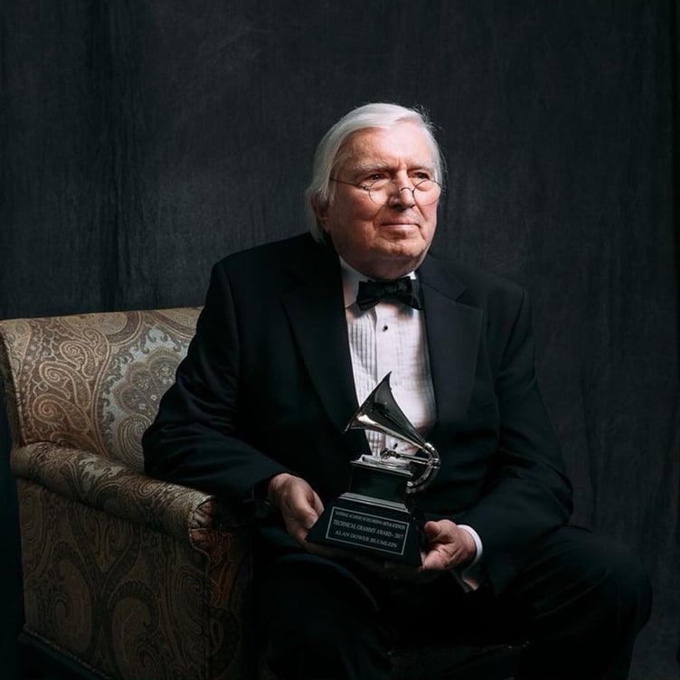 Simon Blumlein with his father's Grammy award