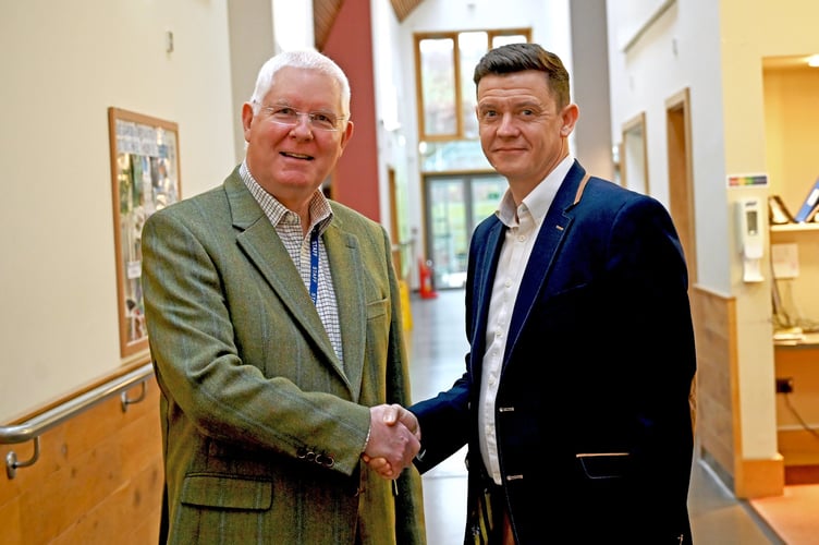 Outgoing St Michael’s Hospice Chief Executive Mike Keel (left), and his replacement, Matt Fellows.