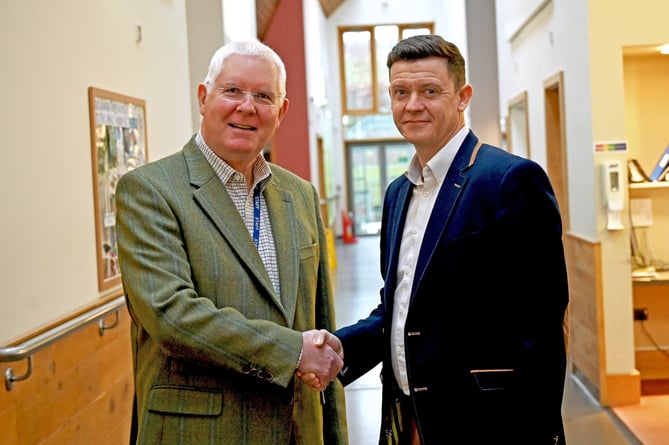 Outgoing St Michael’s Hospice Chief Executive Mike Keel (left), and his replacement, Matt Fellows.