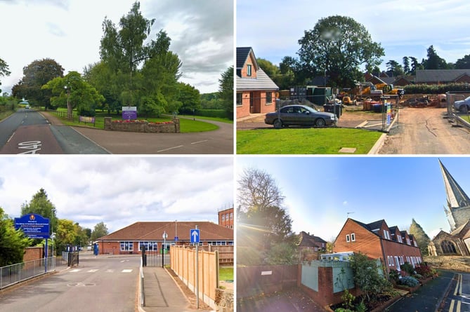 Trees in (clockwise) Weston-under-Penyard, Lugwardine, Ross-in-Wye and at a school in Hereford are considered as risk (images: Google Street View)