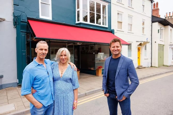 Kirsti and Tim with George Clarke outside their Monmouth home (picture courtesy of Channel 4 / Amazing Productions / Roy Riley).