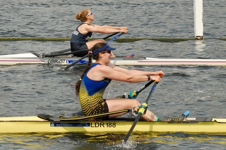 Mathilda far side racing the Australian national sculler at Henley Royal Regatta last year