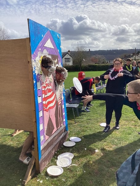 John Kyrle High School students and teachers at their "Pie the Teacher" fundraiser