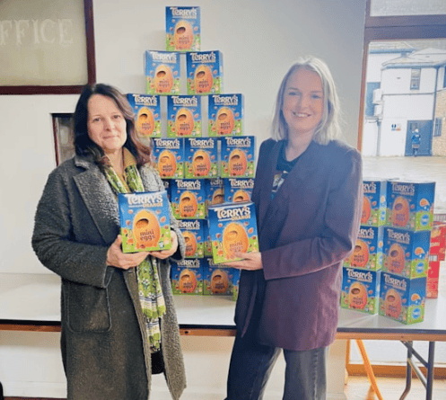 PGL’s Manager Kathryn Beaumont donating Easter eggs to The Hope Support Service charity 