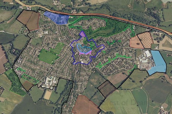 The Newent Local Plan map showing development areas