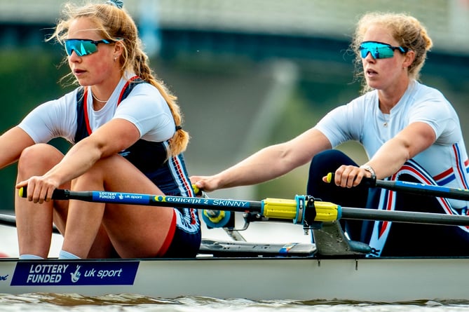 Mathilda Hodgkins-Byrne, right, racing with Becky Wilde at the European Championships in Hungary. Photo: British Rowing