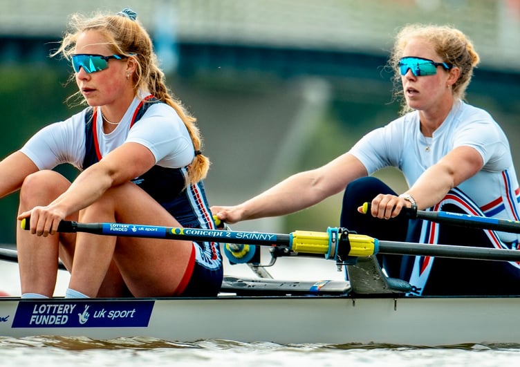 Mathilda Hodgkins-Byrne, right, racing with Becky Wilde at the European Championships in Hungary. Photo: British Rowing