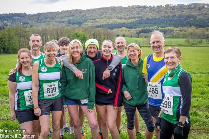 The three Trailblazers centre with other local runners at the Bluebell Blunder