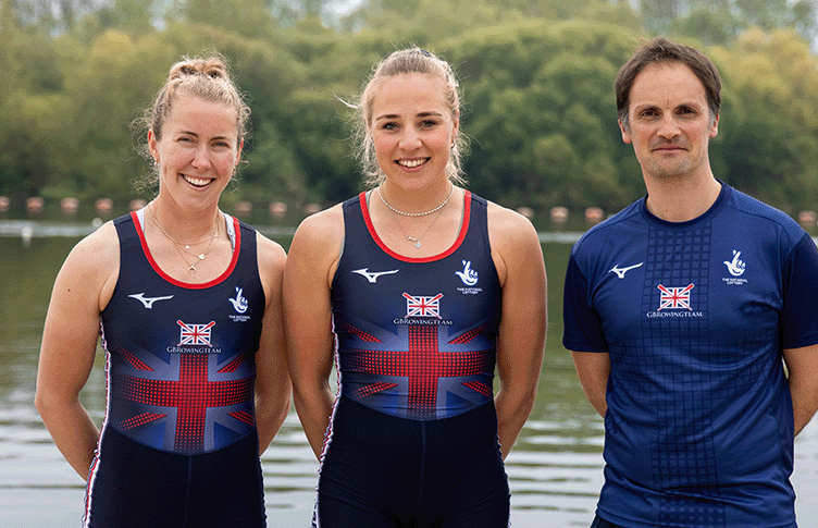 Mathilda-Hodgkins-Byrne, left, with Becky Wilde and coach Tom Pattichis.